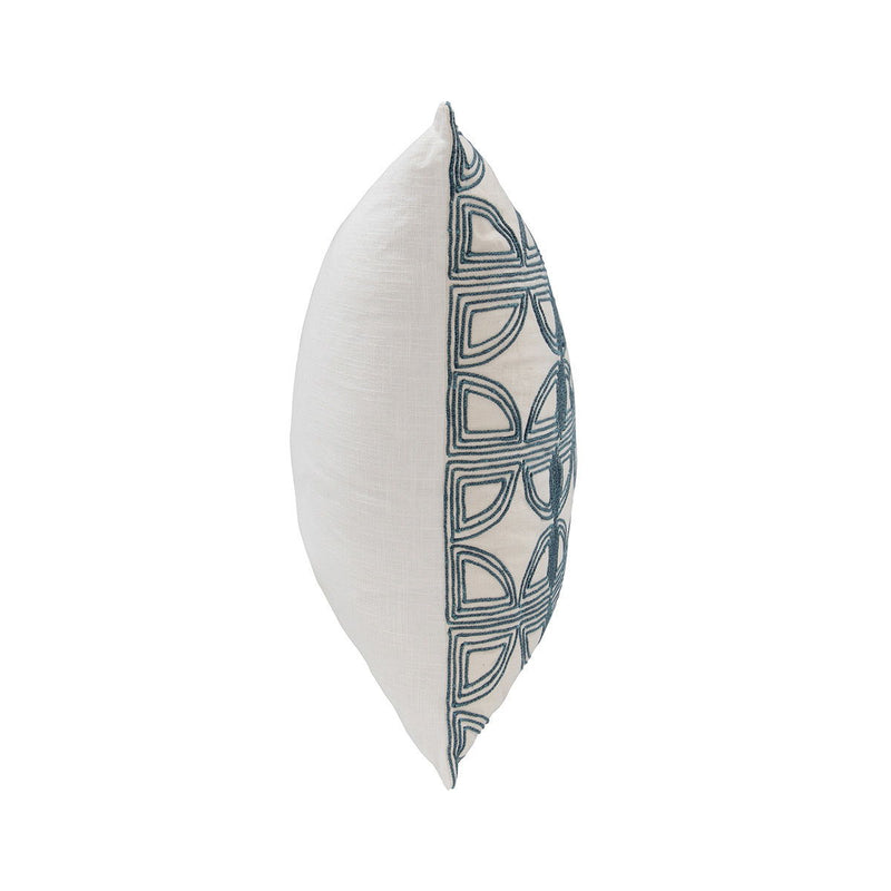 22 x 22 in navy geometric patterned side of throw pillow