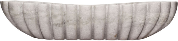 Shallow decorative bowl with vertical ridges along the side, light gray finish.