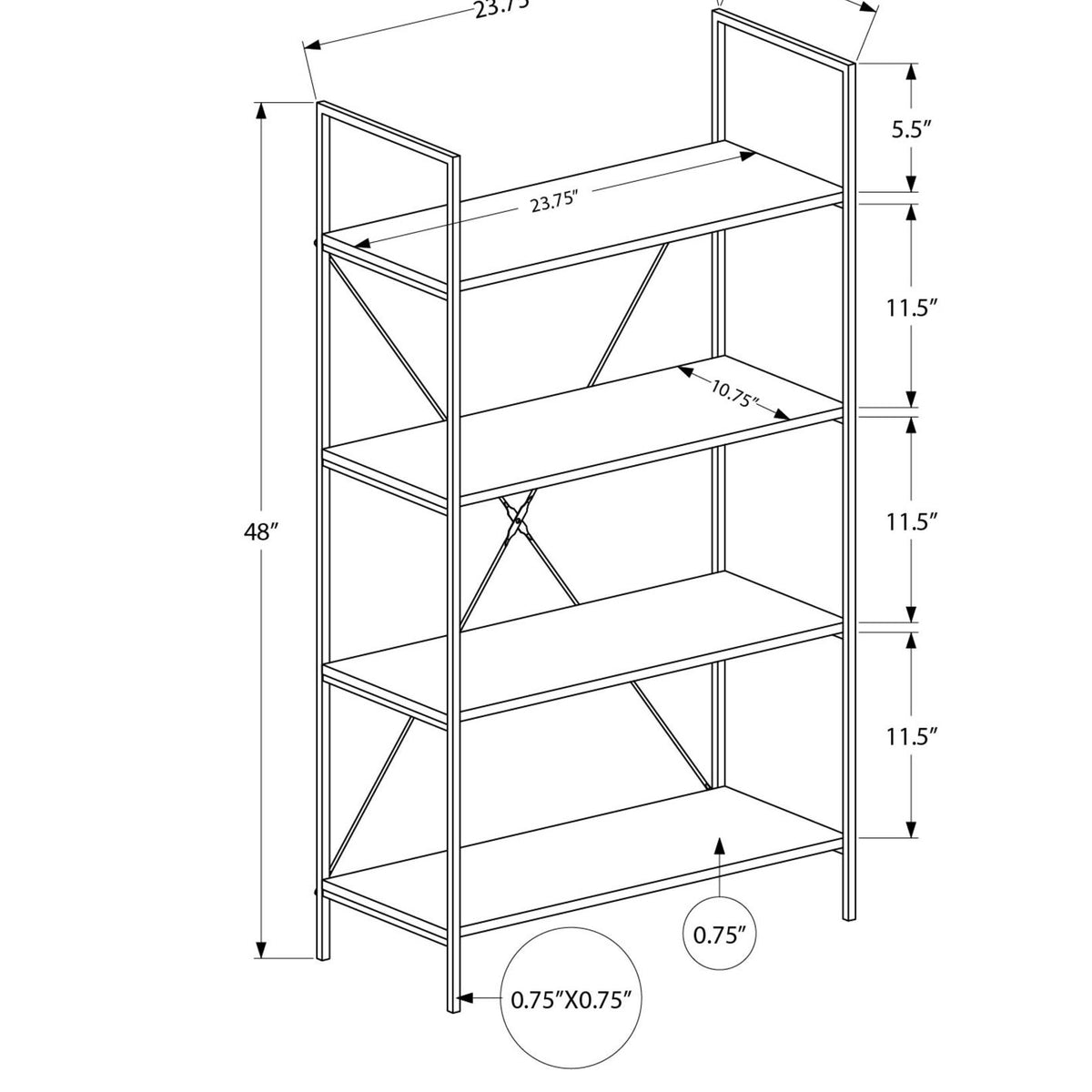 Bookshelf, Bookcase, 4 Tier, Office, Bedroom, Contemporary, Modern