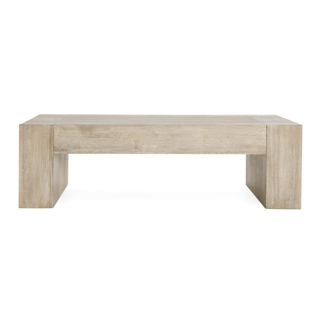 Reclaimed oak table with thick block legs, aged cream reclaimed wood