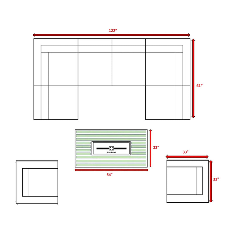 9 Piece Outdoor Sectional Set With Fire Pit Table And Cushions - Beige