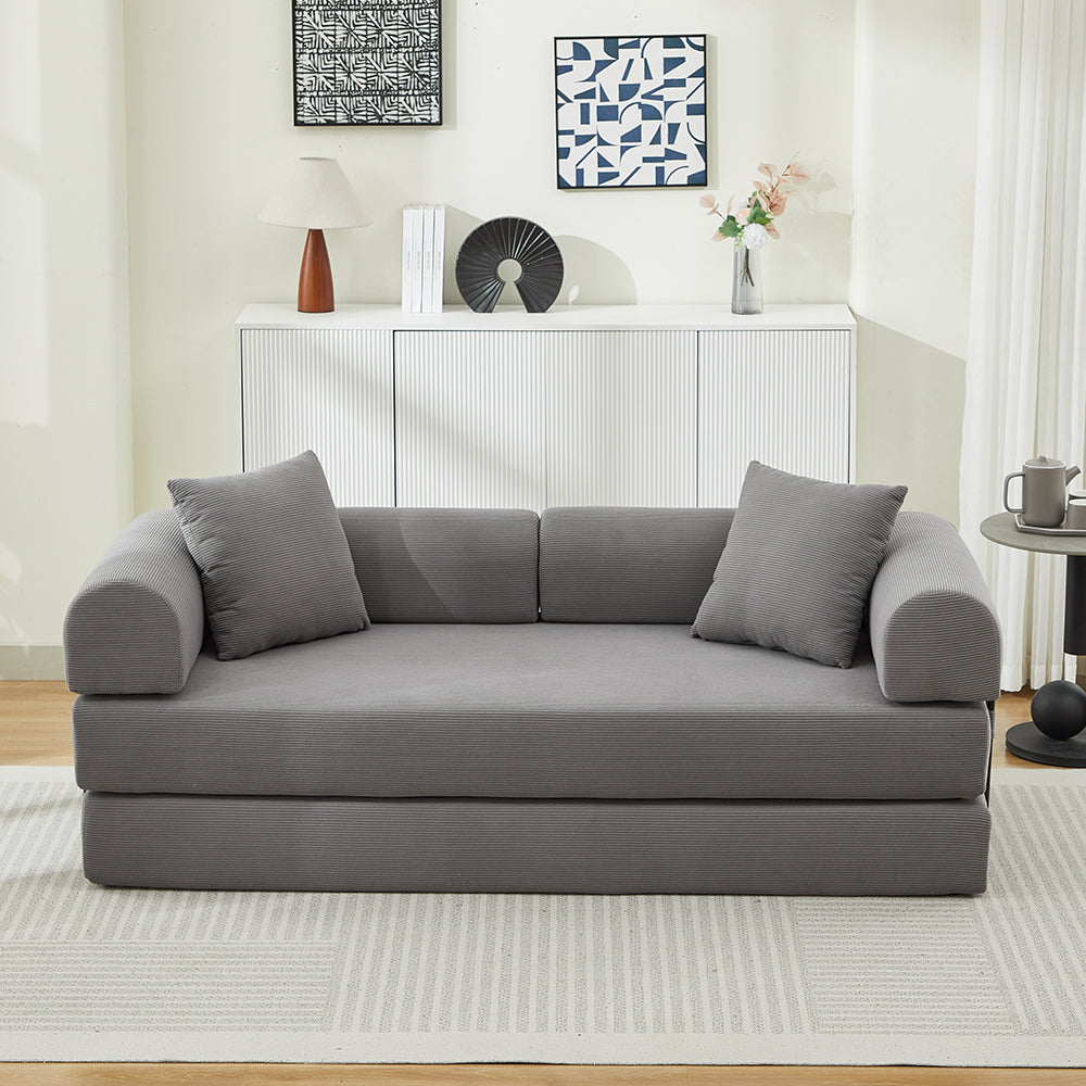Folding Sofa Bed, 78.5' Convertible Couch Bed with 2 Pillows, Fold Out Couch, Foam Spring Floor Mattress, Futon Couch for Living Room, Office, Apartment