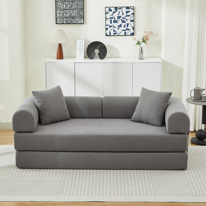 Folding Sofa Bed, 78.5' Convertible Couch Bed with 2 Pillows, Fold Out Couch, Foam Spring Floor Mattress, Futon Couch for Living Room, Office, Apartment