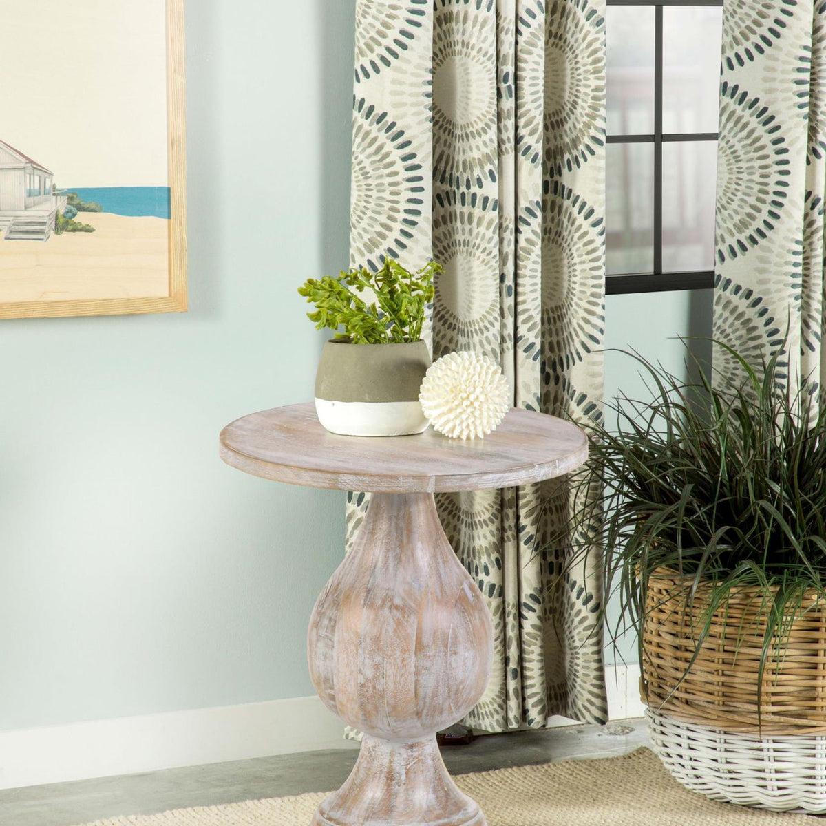 Dianella Round Pedestal Base Accent Side Table White Washed