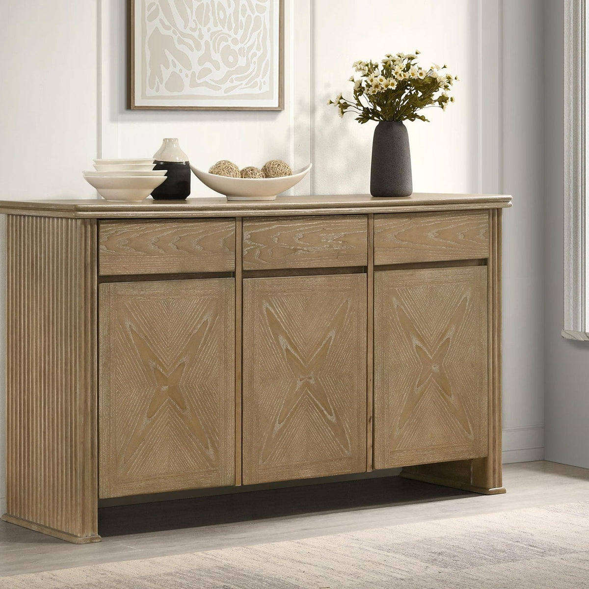 Adina 3-door 59-inch Sideboard Server Distressed Light Brown