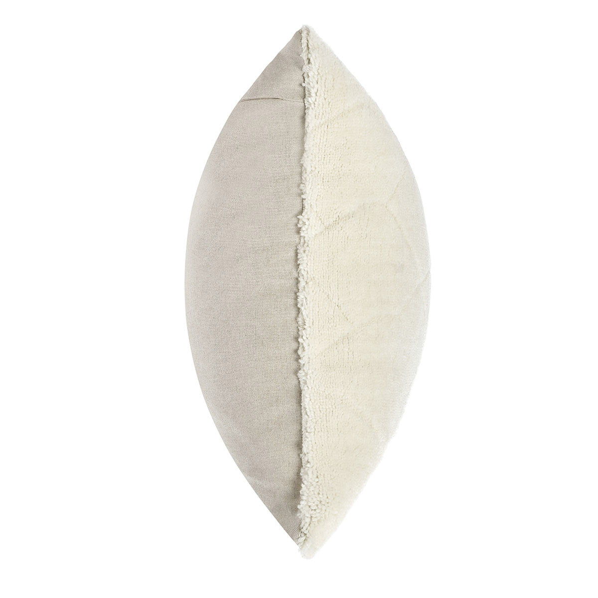Ivory 22 x 22 RN pillow side view, textured fabric edge with seam detail