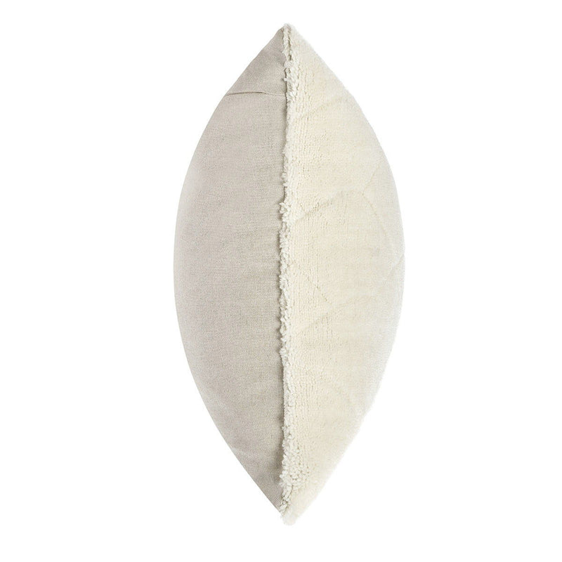 Ivory 22 x 22 RN pillow side view, textured fabric edge with seam detail