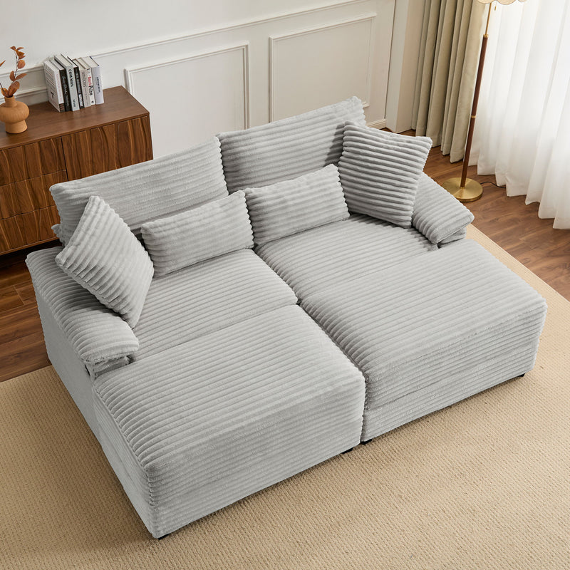 Double Chaise Lounge Set With Reversible Storage Ottomans, USB Port