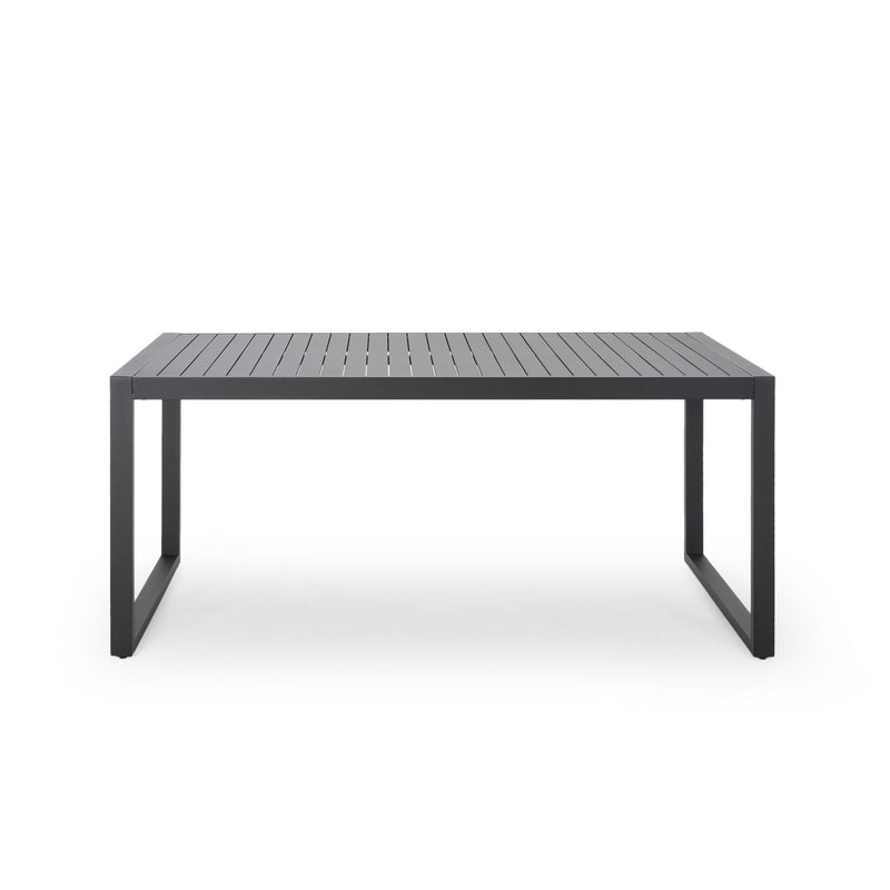 Modern Outdoor Aluminum Rectangular Dining Table With Slatted Top