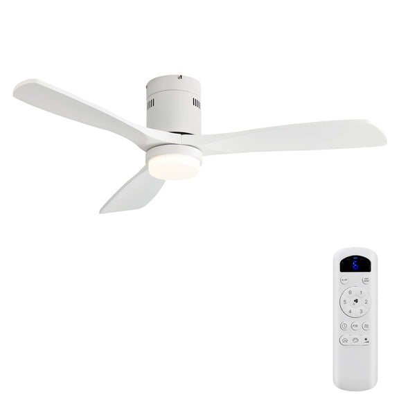 White 3-blade low-profile ceiling fan with central motor housing