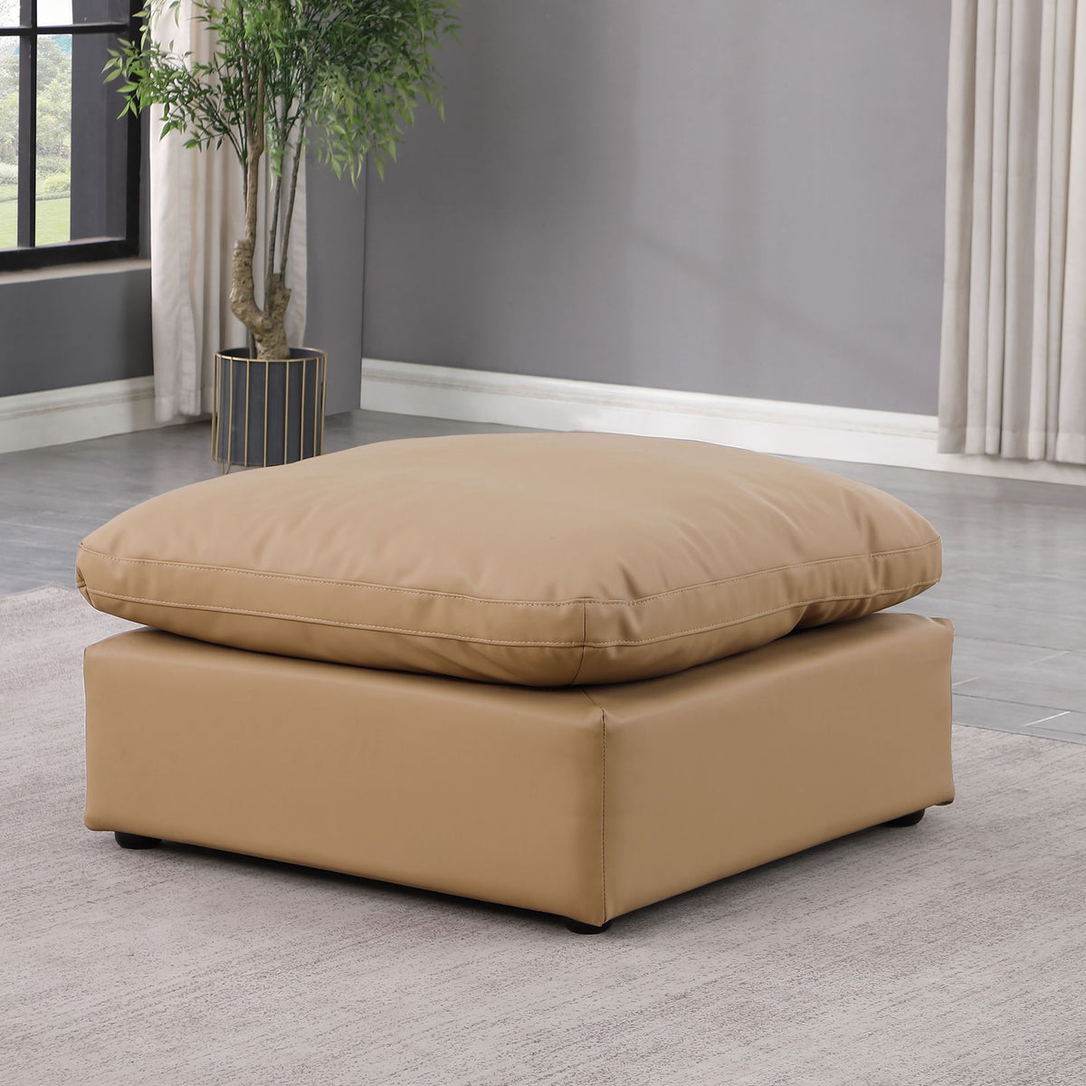 Indulge - Faux Leather Ottoman - Tan