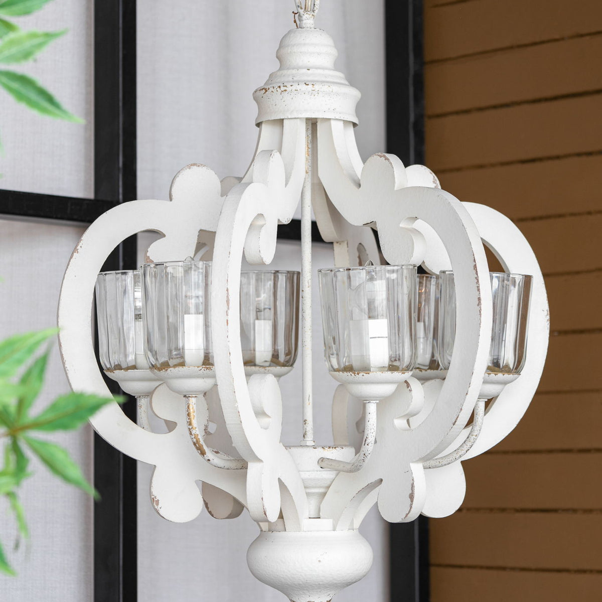 Farmhouse Chandelier, 6 Light Wood Chandelier Pendant Light Fixture With Adjustable Chain For Dining Room Living Room Entryway, Bulb Not Included