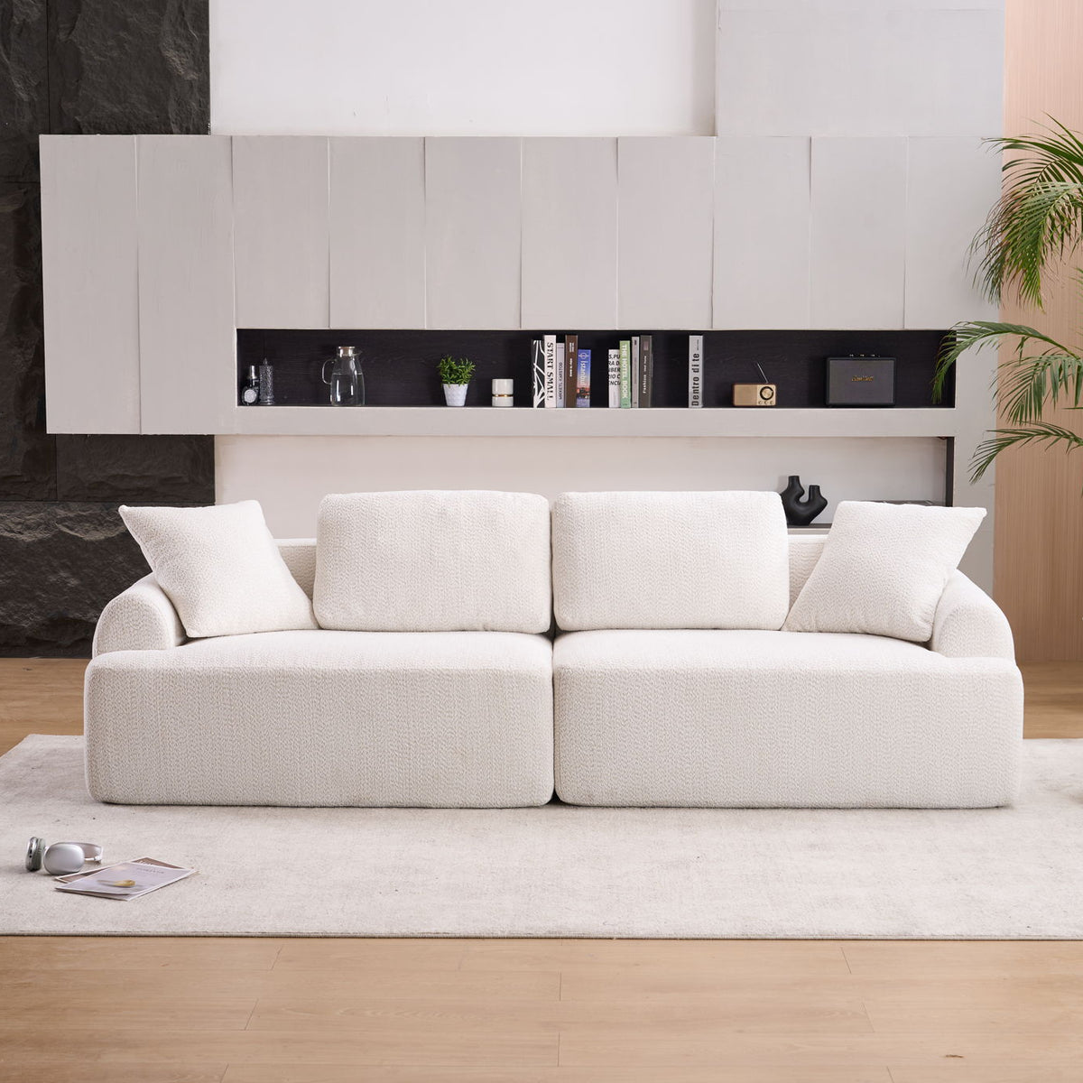 Compression Sofa: 4 Seater Combined Sofa, Crochet Yarn Fabric, Full Sponge Compression Sofa, Combined Sofa With 4 Pillows For Home Living / Home Furniture / Apartment - Beige