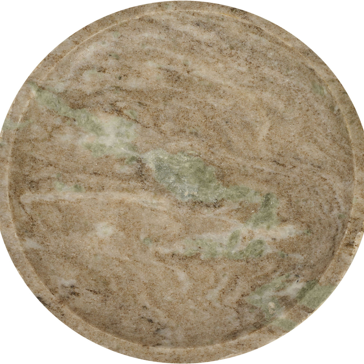 Marble bowl by Simpson, beige stone with greenish-brown veining