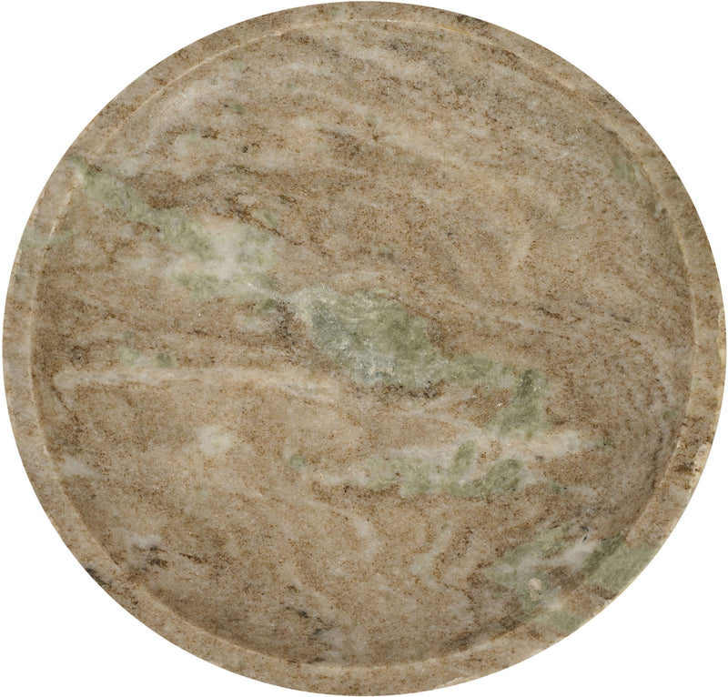 Marble bowl by Simpson, beige stone with greenish-brown veining