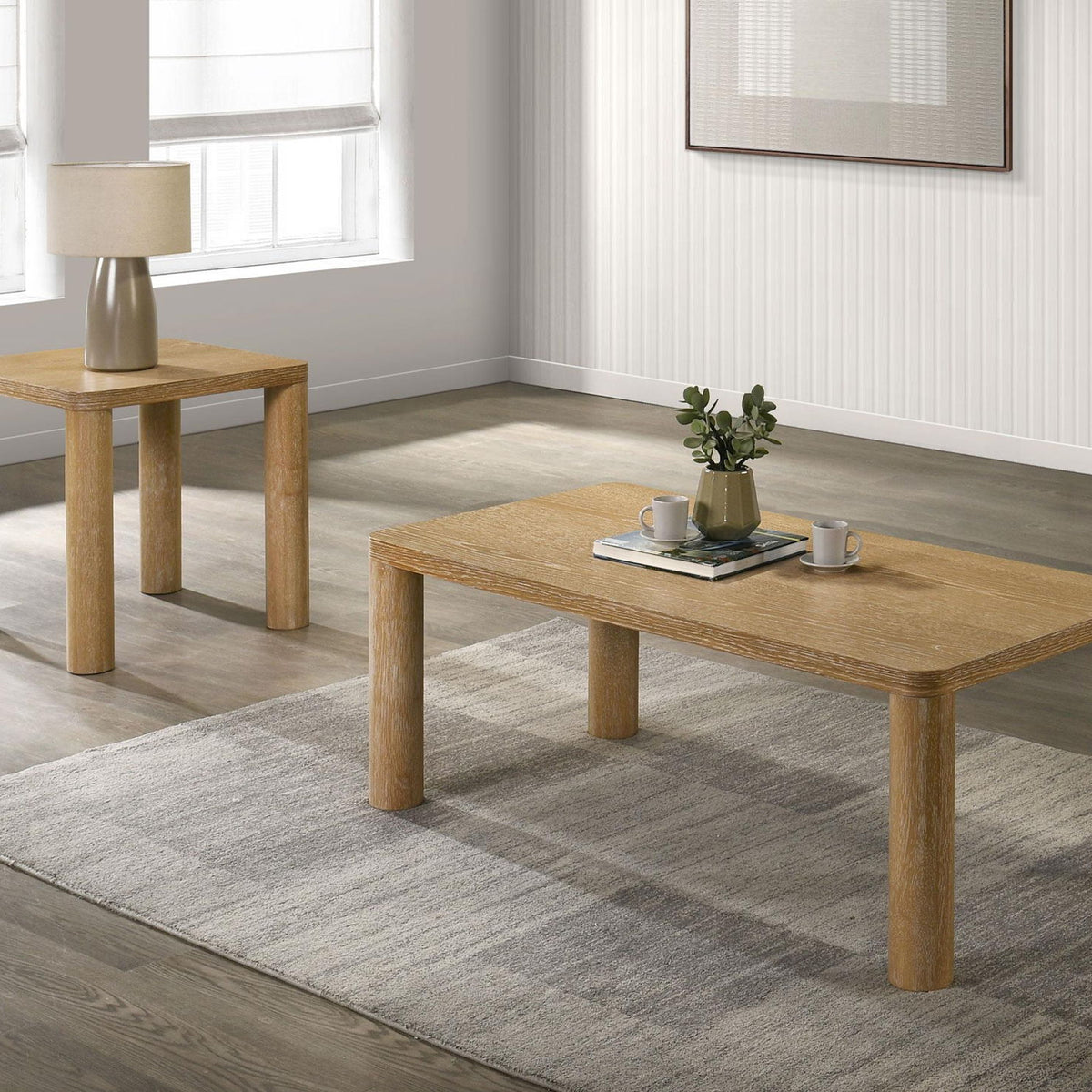Castlewood 2-piece Cocktail Coffee Table Set Light Oak
