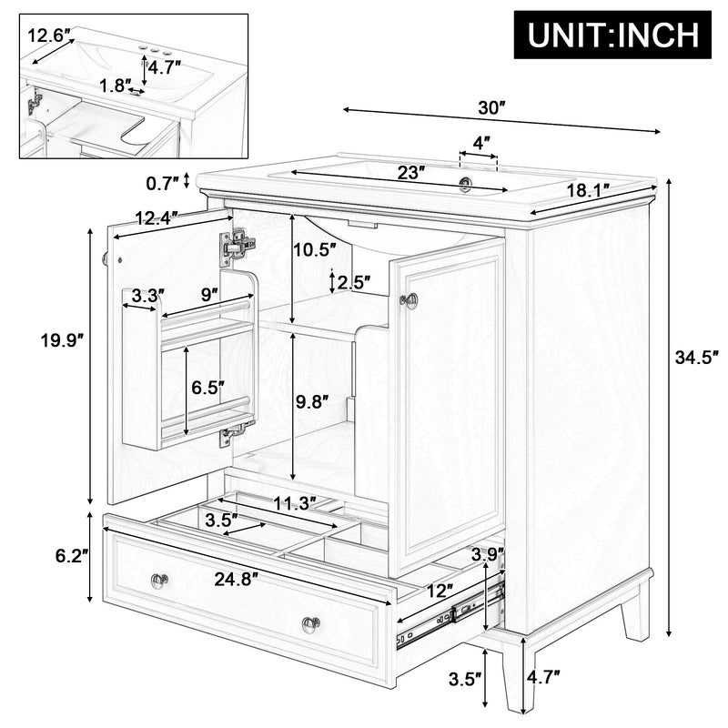 Modern Bathroom Vanity With Sink Combo, Doors And Drawer