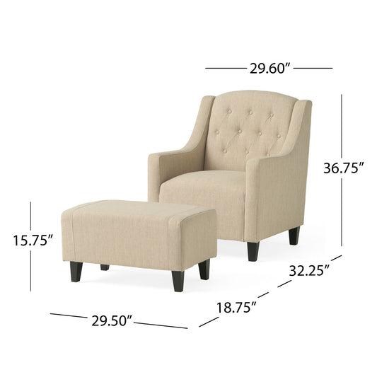 Elegant Upholstered Armchair With Ottoman Set - Beige