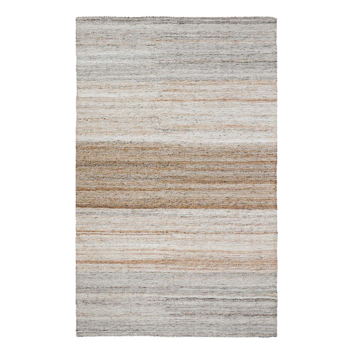 Sand and gray striped flatweave rug, low pile, borderless rectangular design