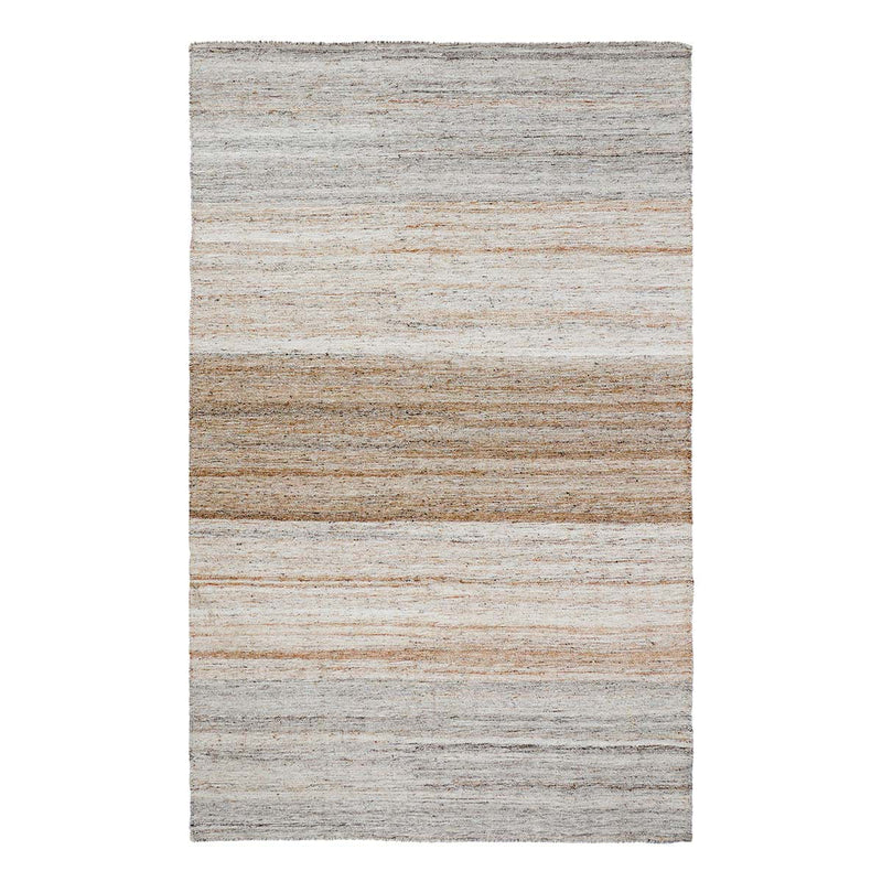 Sand and gray striped flatweave rug, low pile, borderless rectangular design