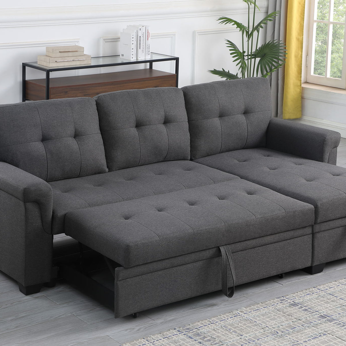 Lucca - Linen Reversible Sleeper Sectional Sofa With Storage Chaise