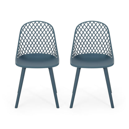 Dark teal lattice dining chairs with curved seats, set of 2