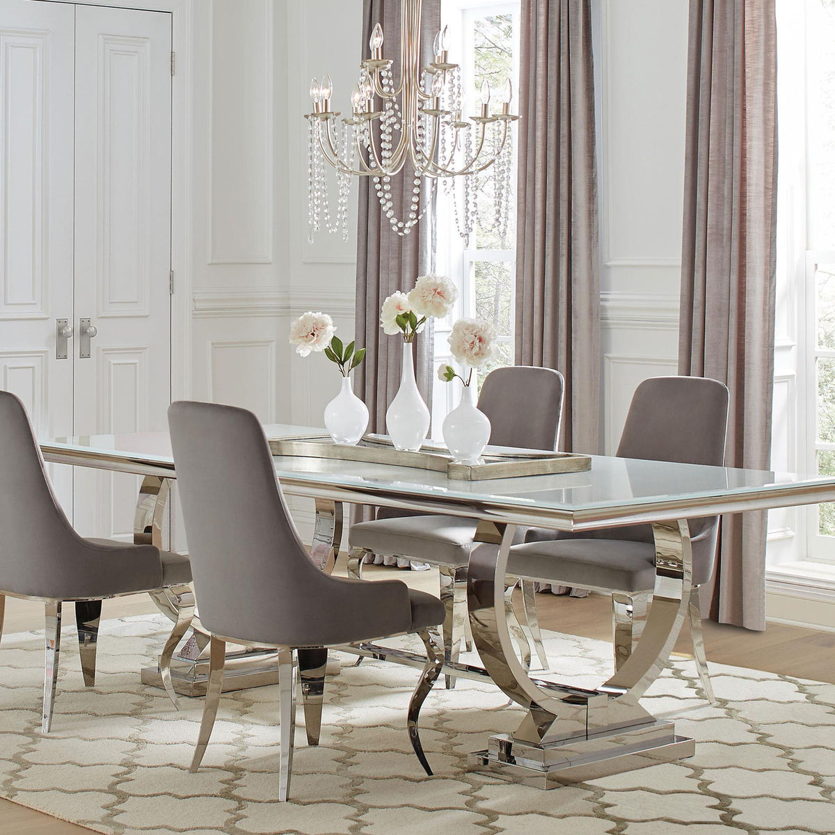 Antoine 5-piece Rectangular Glass Top Dining Table Set Grey