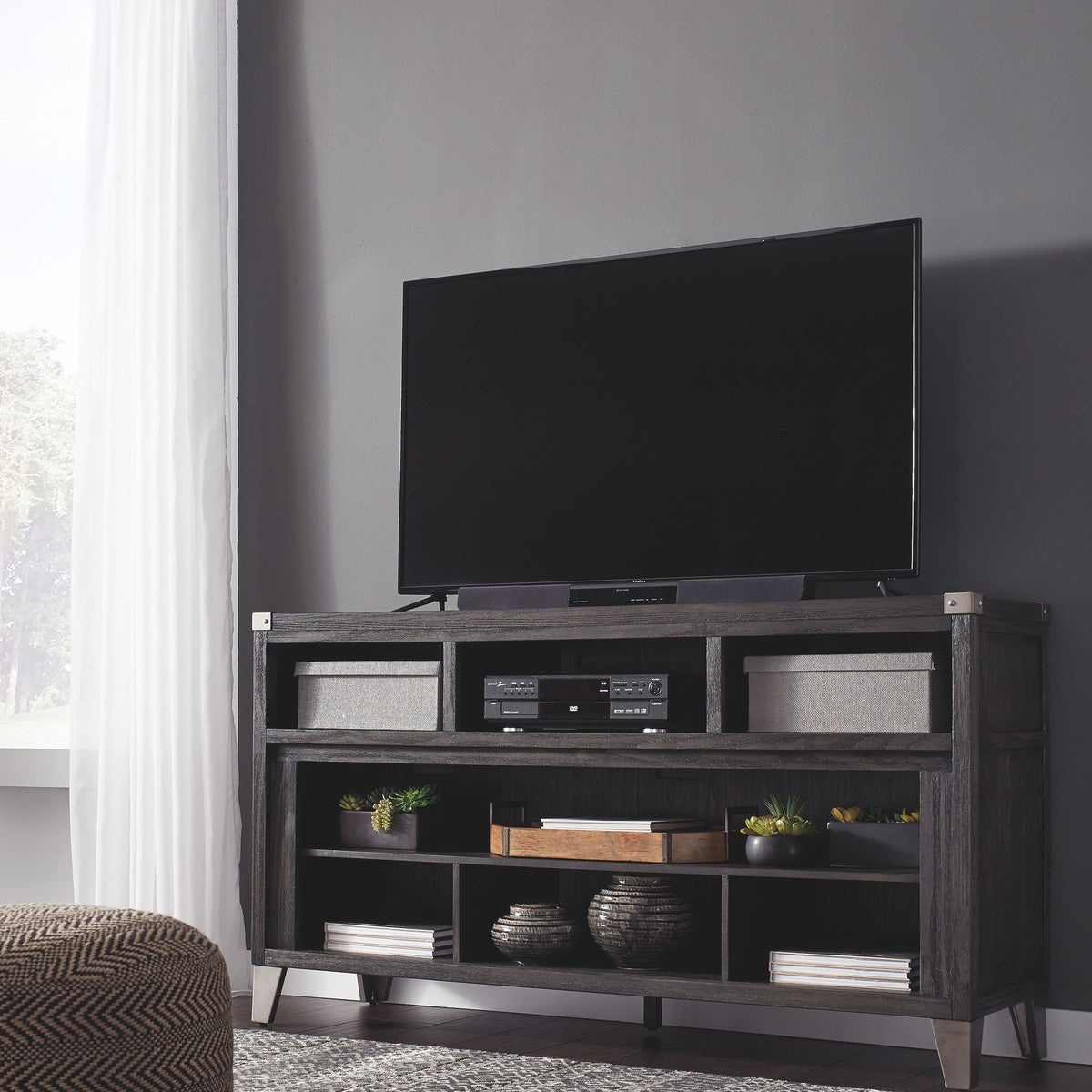 Todoe - 2 Pc. - 65" TV Stand with Wide Fireplace Insert - Gray