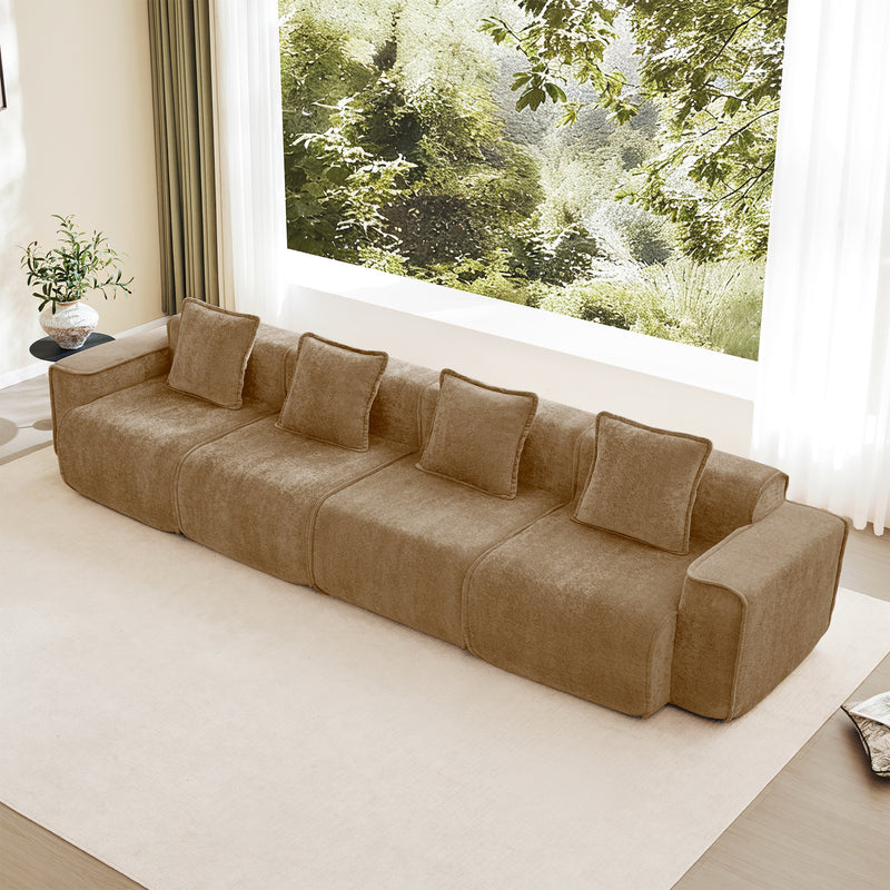 4-Seater Modern Velvet Sofa - Brown Velvet