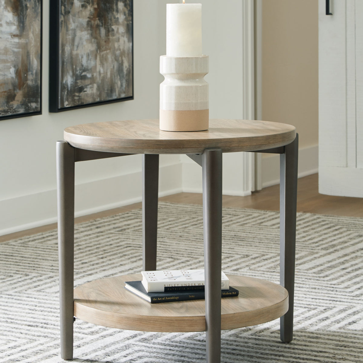 Dyonton - Round End Table - Light Grayish Brown