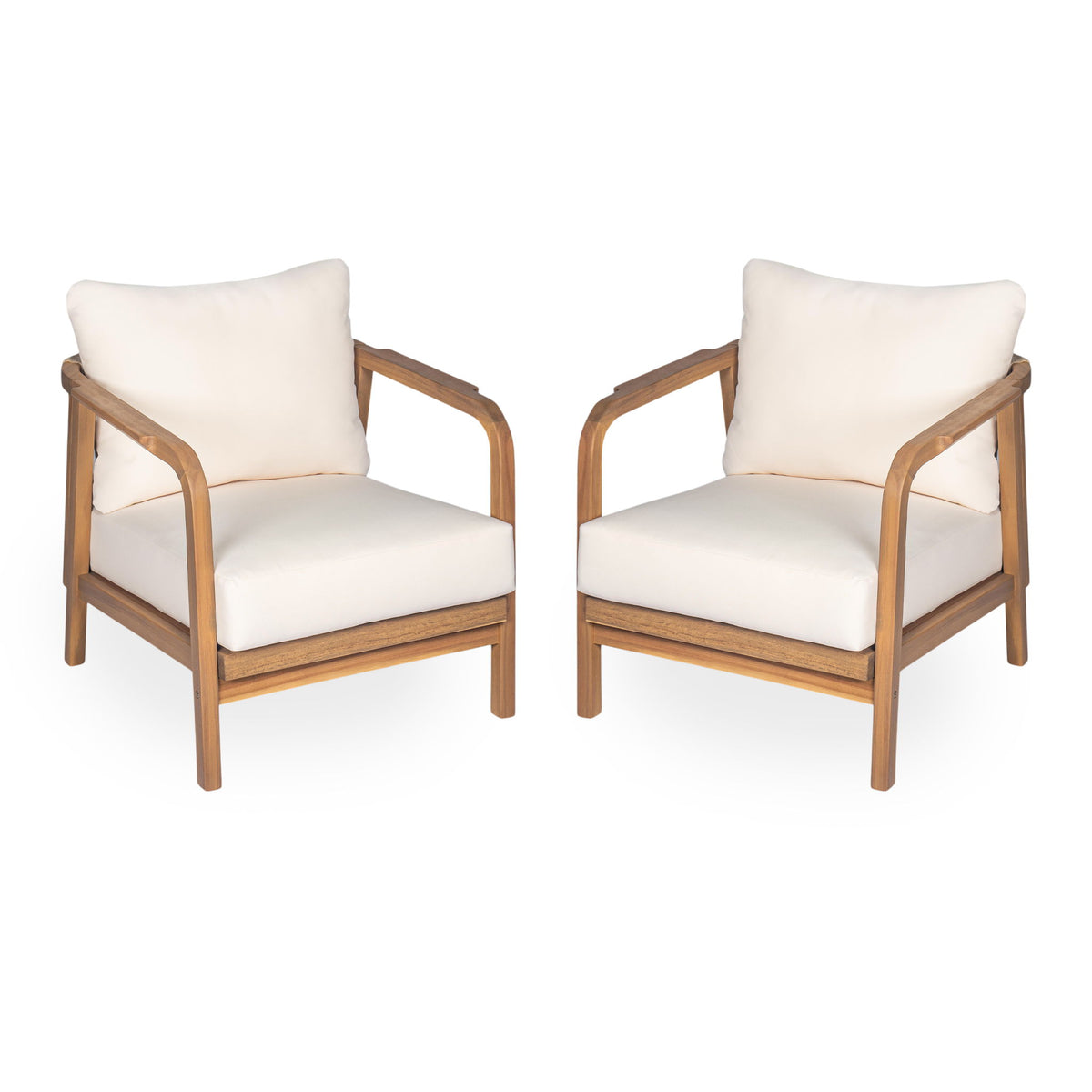Outdoor Lounge Chair With Woven Backrest, Solid Wood Frame, Comfortable Cushions