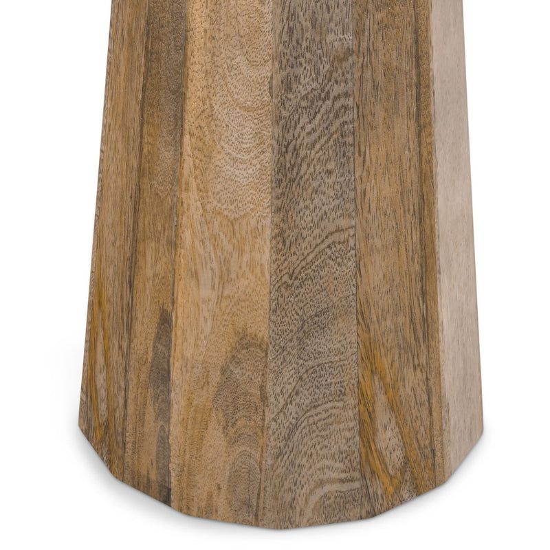 Natural wood pedestal base with vertical grain panels