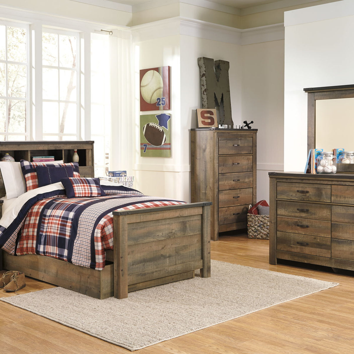 Trinell - Twin Bookcase Bed With 1 Large Storage Drawer - Brown