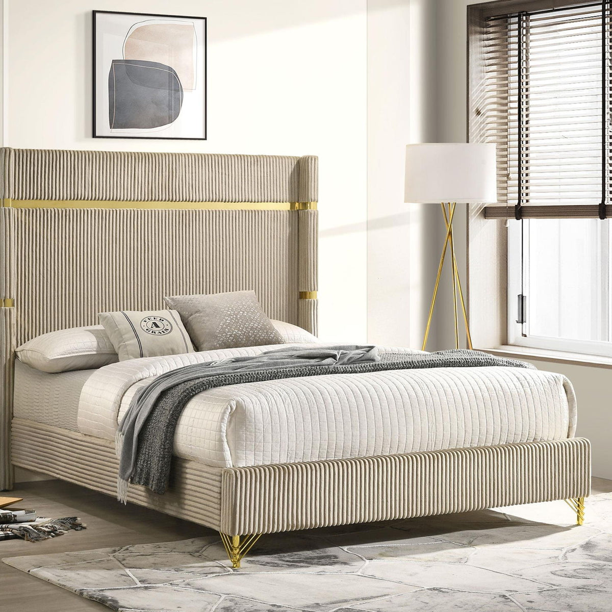 Lucia 61-inch Upholstered Eastern King Wingback Bed Beige