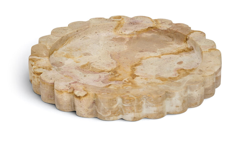 Ricardo genuine marble tray, beige scalloped round dish