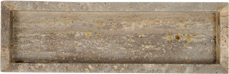 Rectangular gray marble tray with a low inner channel and raised sides