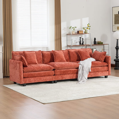 Cloud Sofa 3 Seats (Ottoman is not included), Modern Sectional Couch, for Living Room Bedroom and Apartment, Comfy Double Layer Upholstered Seat Cushion, Breathable Chenille Fabric,Orange,SW5013OG
