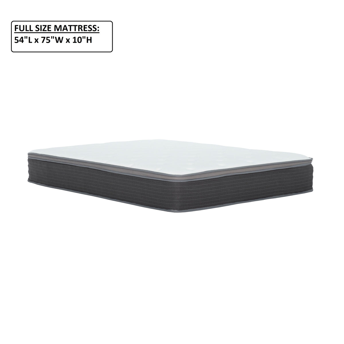 10" Full Size Hybrid Mattress In A Box, Gel Memory Foam Mattress Top With Pocket Coil Base - Gray / White