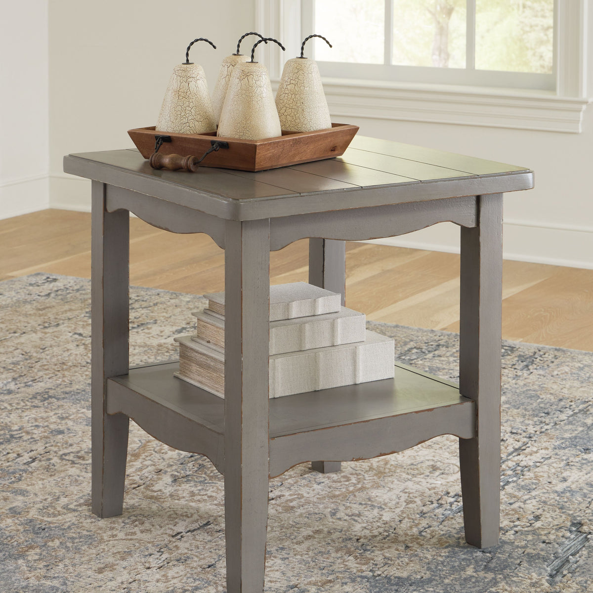 Charina - Square End Table - Antique Gray