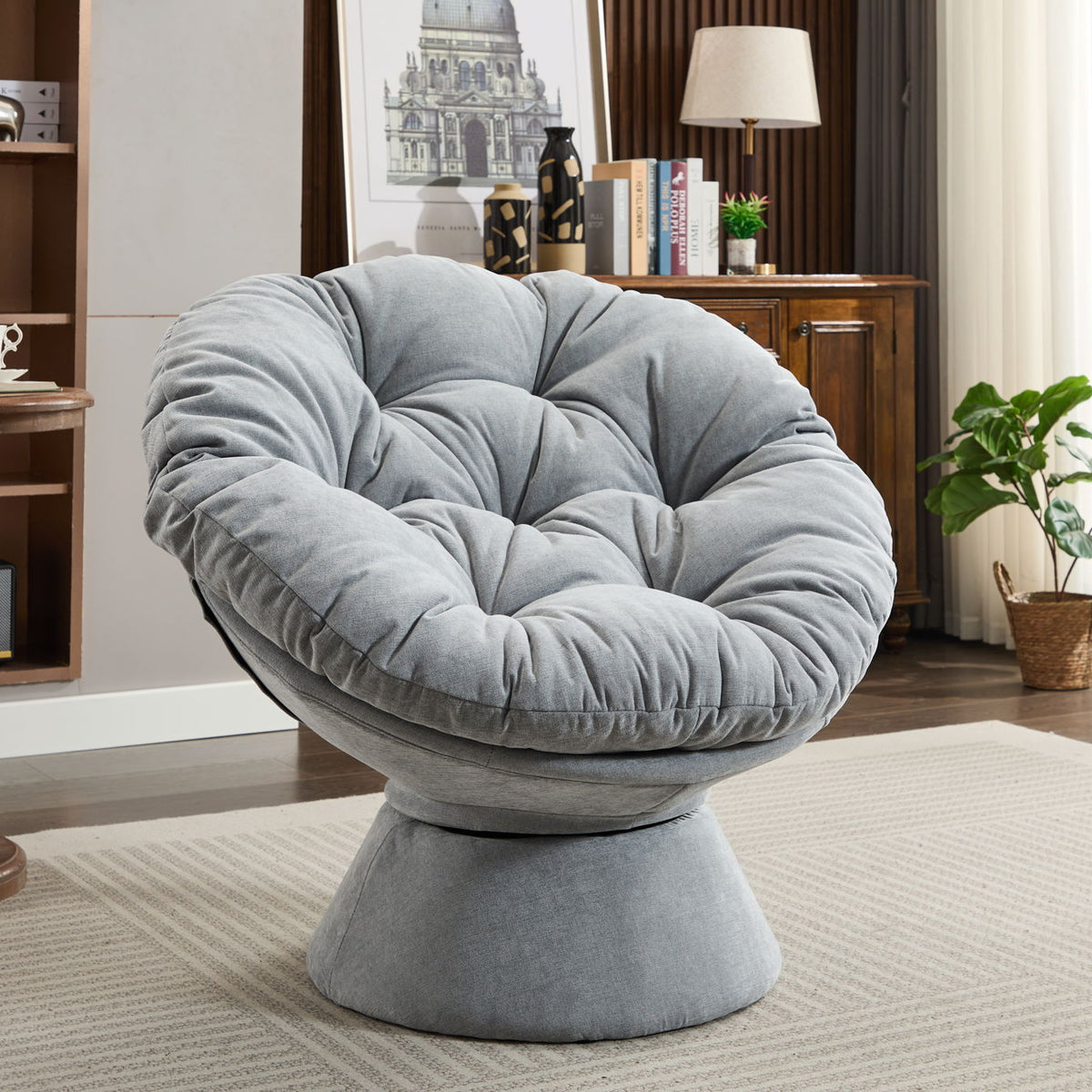 Oversized Swivel Accent Chair, 360 Swivel Barrel Chair, Papasan Chair For Living Room Bedroom