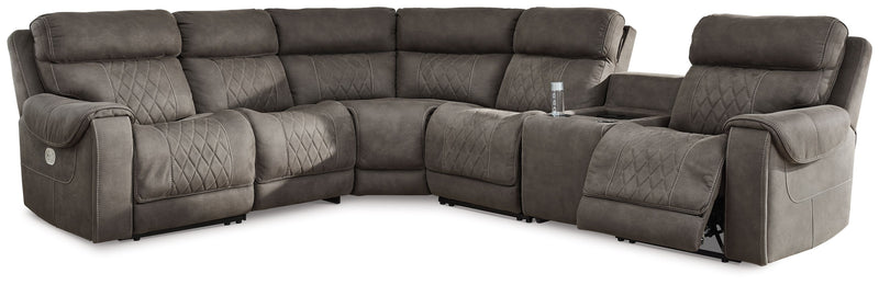 Hoopster - Zero Wall Power Recliner with Console 6 Pc Sectional - Gunmetal