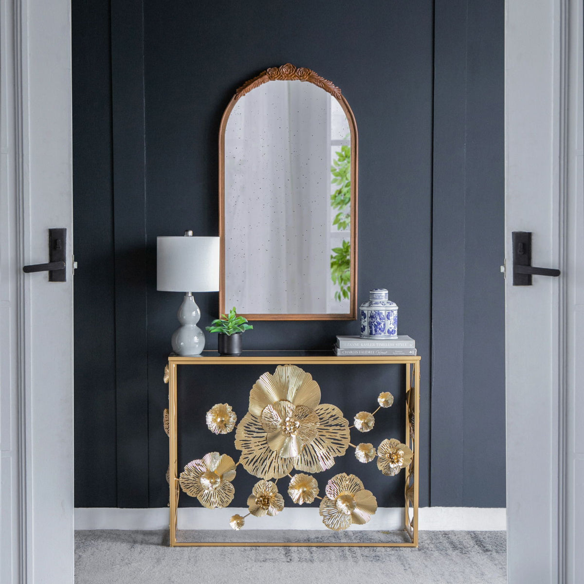 Console Table With Mirrored Glass Top, Modern Entryway Table For Living Room Foyer Entryway - Gold