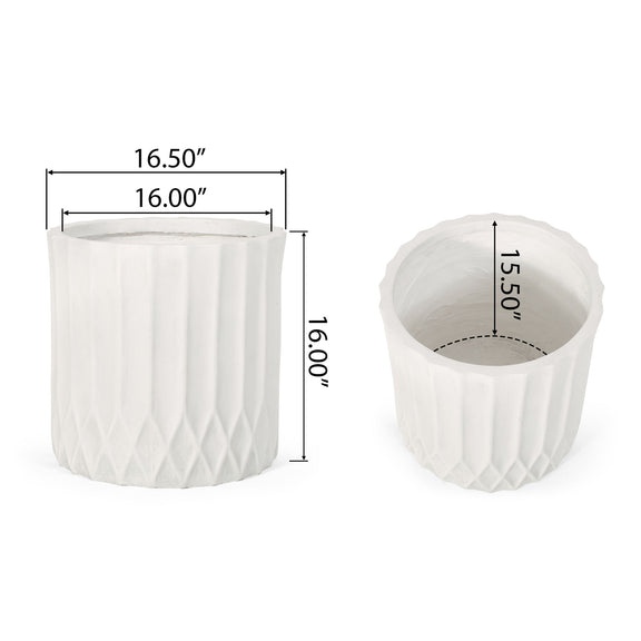 Antique white pleated planter, faceted diamond texture around the sides