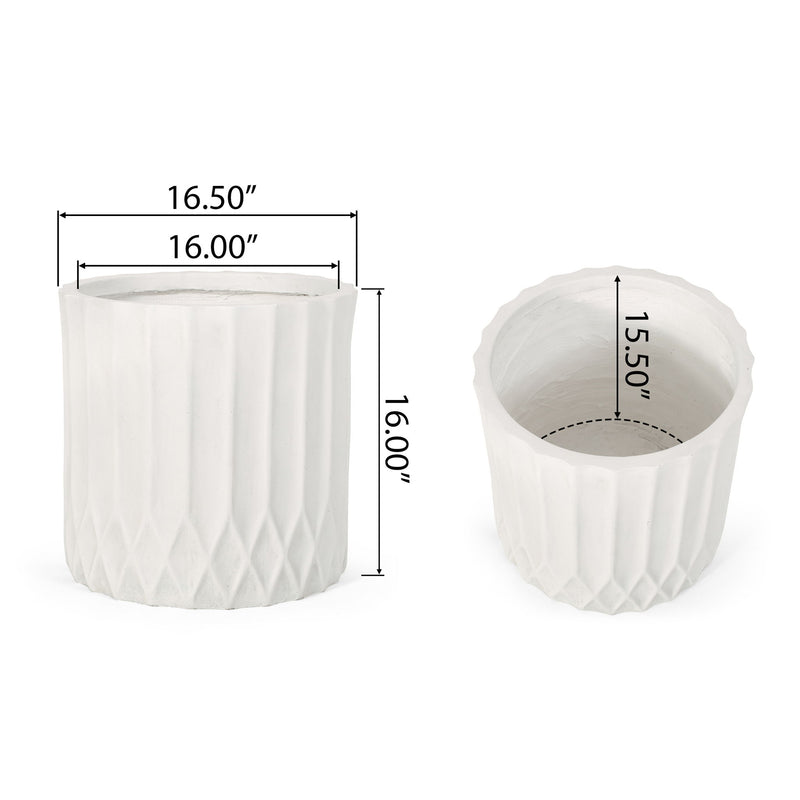 Antique white pleated planter, faceted diamond texture around the sides
