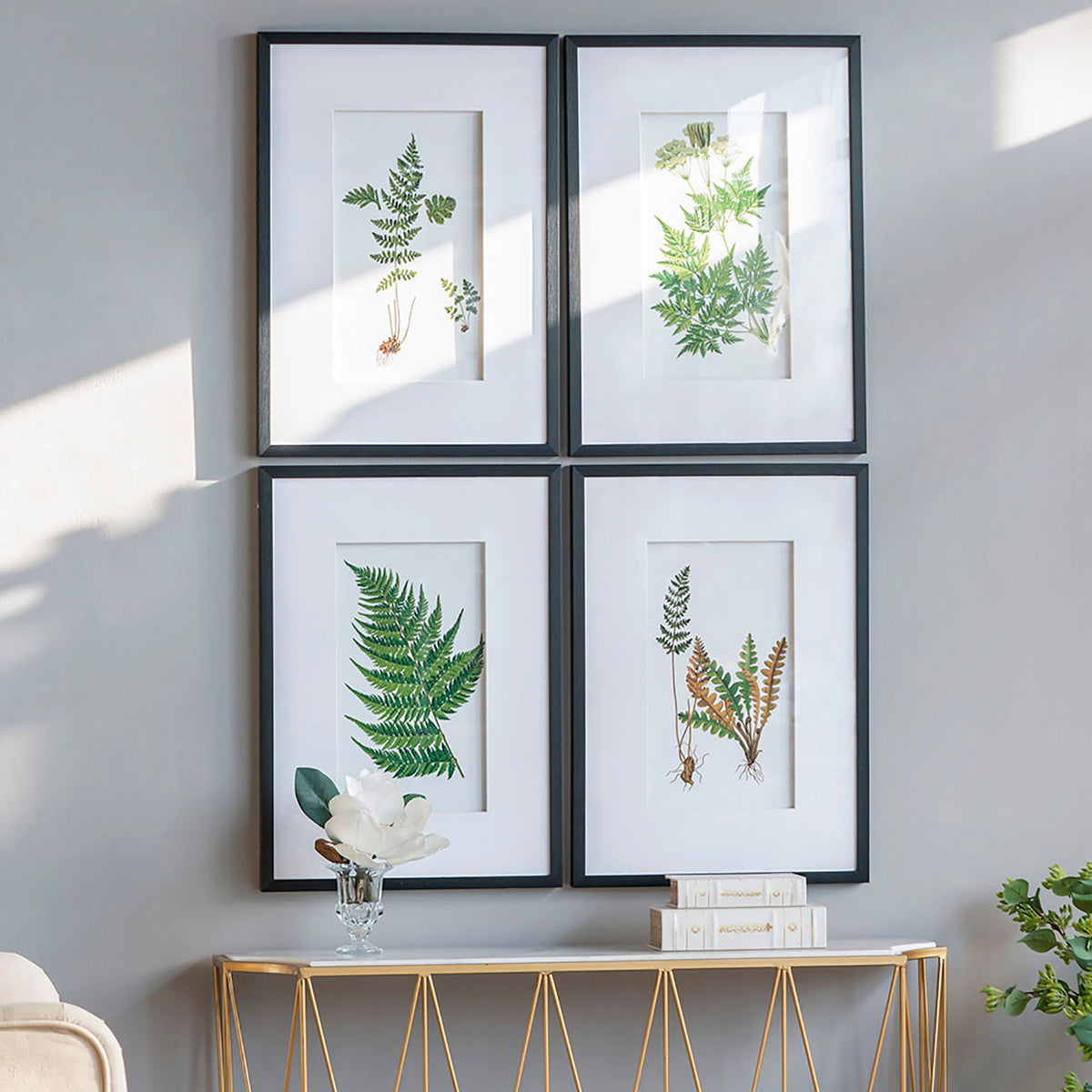 Botanical And Fern Wall Art, Wall Decor For Living Room Dining Room Entryway (Set of 4) - White / Black