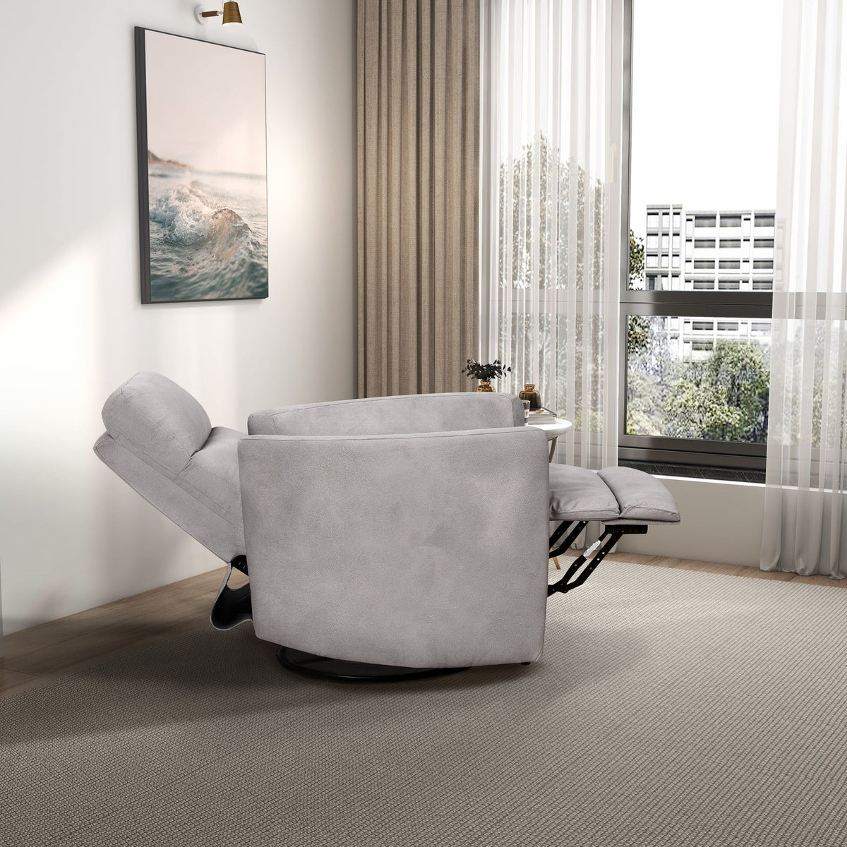 Lawson - Swivel Glider Suede Recliner Chair - Latte