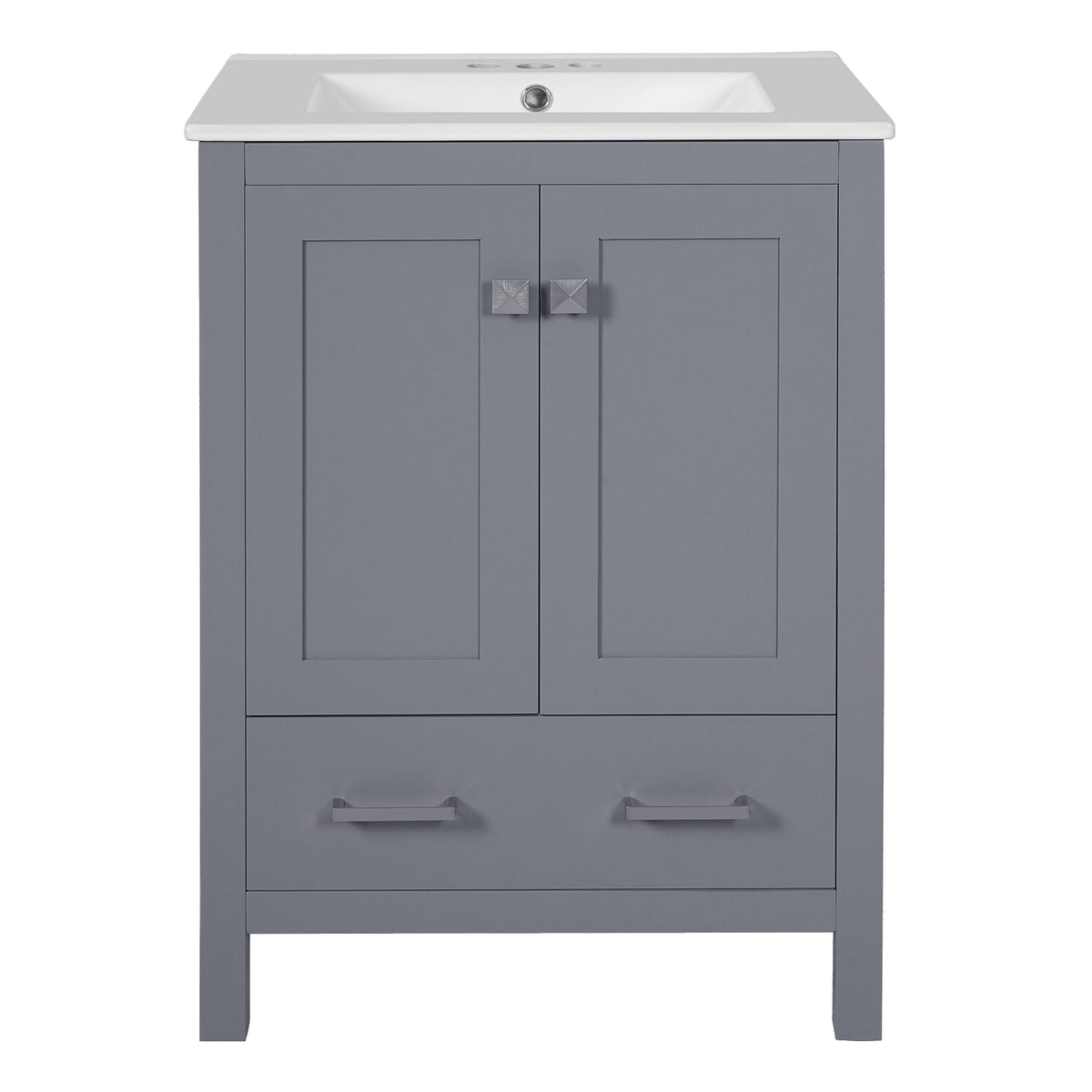 Dark gray bathroom vanity with integrated white ceramic undermount sink, 2 doors, 1 drawer