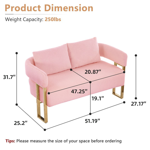 Pink upholstered side chair with rounded arms, back cushion, and gold-tone legs