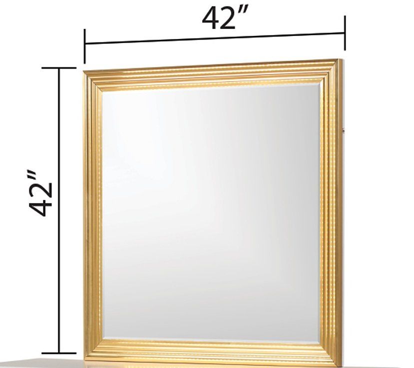 Obsession 42-inch square mirror with white and gold striped frame