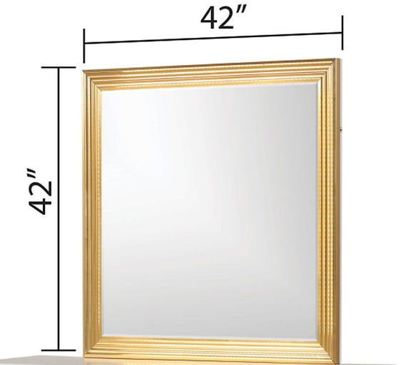 Obsession 42-inch square mirror with white and gold striped frame